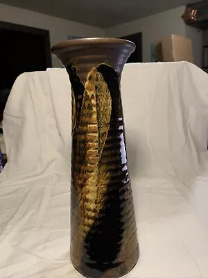 Buy Vintage Mid Century Modern Pottery Craft USA Rare 1970s Ribbed Vase 11.25” • 18.13£