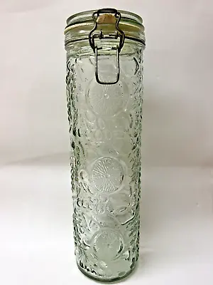 Buy Vintage Glass Storage Jar Embossed With Fruit Canister Lid • 14.98£