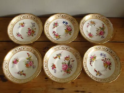 Buy Vintage Beautiful Hammersley Saucers Decorated With Flowers & Gilded X 6 • 12£