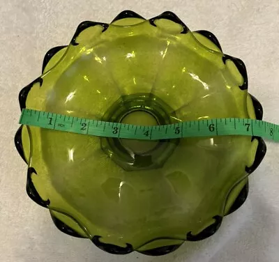 Buy Art Glass Bowl Dish 7  Viking ? Green Glass Double Ruffle Pedestal Vintage • 17.29£