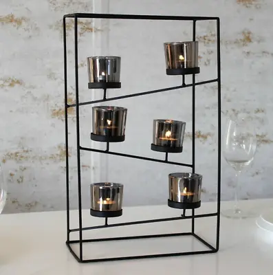 Buy Glass Tealight Candle Holder Metal Unit Home Decor Black Display Light Gift • 11.99£