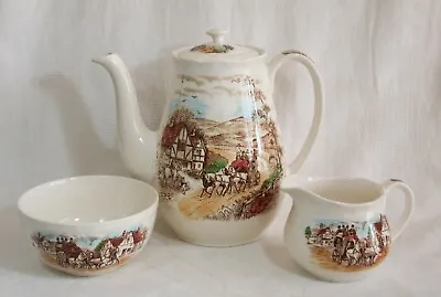 Buy Vintage Alfred Meakin 'Devonshire Road' Multicolour Tea Pot, Milk Jug Sugar Bowl • 28.99£