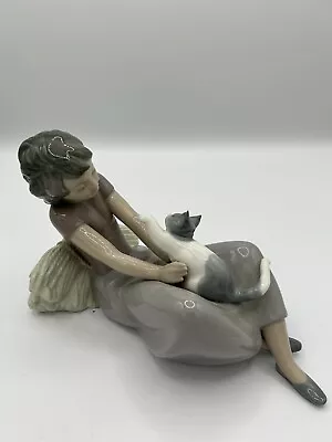 Buy NAO/LLADRO, ‘Girl Playing With Cat’, Beautiful Girl Sat Down & Playing With Cat  • 38£