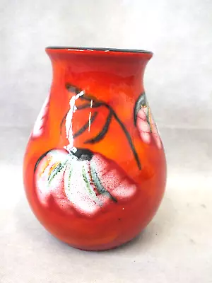 Buy Vintage Poole Pottery Vase Red/Orange Glazed With Daisy's/Poppy's (Sou) • 19.99£