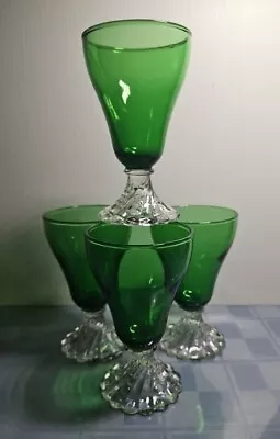Buy Vintage Emerald Green Burple Inspiration Footed Tumbler Set 4 Anchor Hocking 6oz • 36.68£