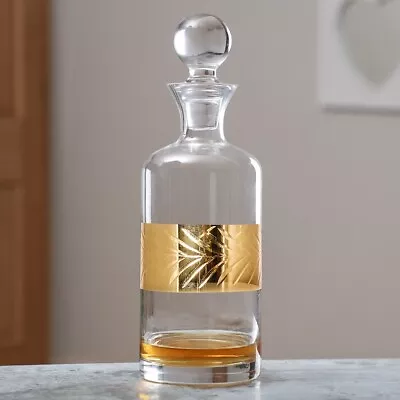 Buy Glass Decanter Jug Gold Band 1.5L Serving Carafe Wine Cocktail Whisky Bottle • 17.99£