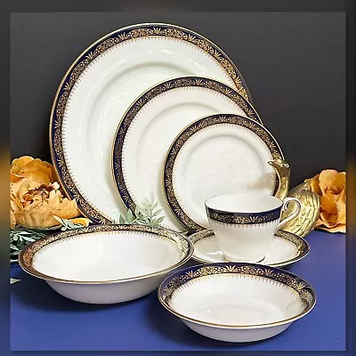 Buy Vintage Balmoral Blue By John Aynsley  Blue And Gold - 7 Piece Place Setting • 171.97£