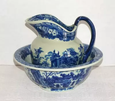 Buy Vintage VICTORIA WARE Blue & White Ironstone Water Pitcher And Basin Bowl Set • 91.26£