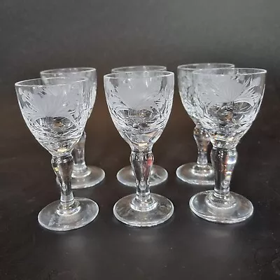 Buy Set Of 6 Royal Brierley Sherry Glasses With Honeysuckle Pattern 9.5cm High • 59£