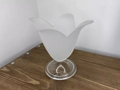 Buy Vintage Large White Floral Frosted Glass Indoor Minimalistic Cute Candle Holder • 14.50£