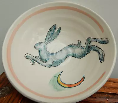 Buy Vintage Studio Pottery Bowl LINE DRAWING HARE OVER CRESCENT MOON Maker Seal 13cm • 29.99£