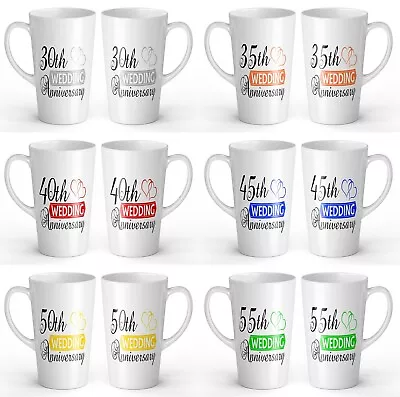 Buy 17oz Pair Of Wedding Anniversary - Two Hearts (1st-70th) Novelty Gift Latte Mugs • 14.99£
