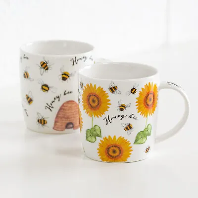 Buy Set Of 2 Honey Bee Barrel Mugs White Fine China 350ml 12oz Tea Coffee Cups Gift • 13£