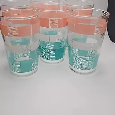 Buy Vintage Anchorglass 6oz Glasses Turquoise Pink White  (6) • 23.68£
