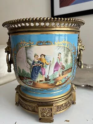 Buy A French Sèvres Style Porcelain Planter / Cache Pot Florals Pottery Bronze Vase • 380£