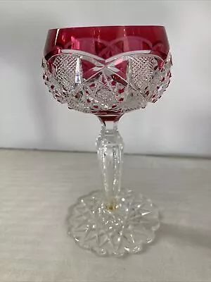Buy Val Saint Lambert Crystal Cut To Clear Cranberry Red 6  Wine Hock Glass * XLNT! • 85.47£