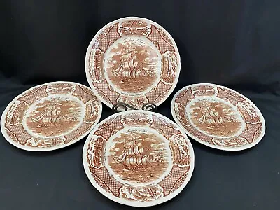 Buy Alfred Meakin  FAIR WINDS  Brown ~ England ~ Set Of 4 ~ Dinner Plates ~ 10 5/8  • 30.34£