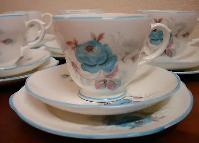 Buy Duchess Bone China Blue Rose 6 Trios Cups/saucers & Side Plates • 22£