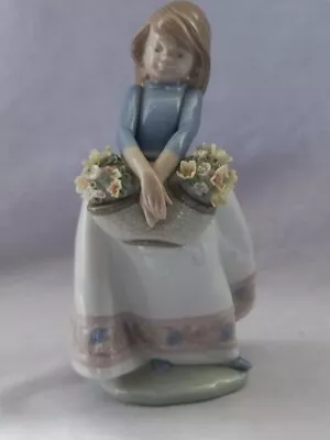 Buy Vintage 1987 Lladro 5467 Girl With Basket Full Of Flowers Figurine. • 30£
