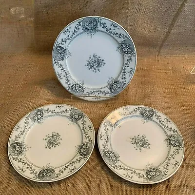 Buy Antique Ca 1890 J&G Meakin OXFORD Ironstone Plates Grey Flower -Set 3/2 Sizes • 31.30£