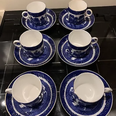 Buy Tuscan China Blue And White X 6 Willow Cups And Saucers England • 32£