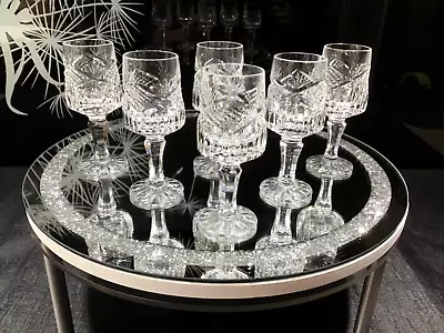 Buy 6 X TYRONE Hand Cut Crystal - “SLIEVE DONARD”- Cordial Glasses - SIGNED! • 70£