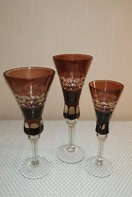 Buy Set Of 3 Bohemian RED COLORED CRYSTAL WINE GLASSES VERY RARE SET!!! • 75.78£