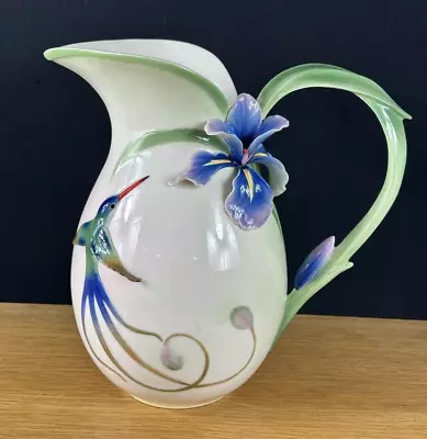 Buy EXQUISITE Vintage Franz Porcelain Large Hummingbird And Iris Pitcher Jug Vase • 89.99£