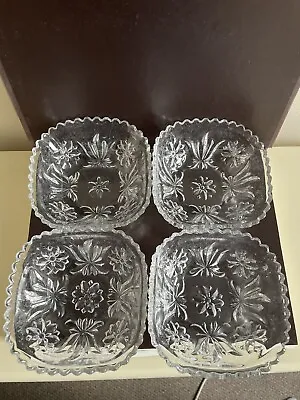Buy Set Of 4 Sowerby Pressed Glass Square Dessert Conserve Bowls Sawtooth Edge • 8£