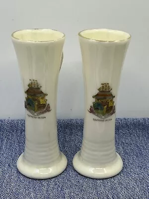 Buy Vintage Crested China-Handled Spill Vases-SOUTHEND ON SEA-Collectible Ornaments • 8£