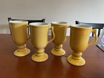 Buy VTG Hall Irish Coffee Mugs 1272 Yellow Footed Pedestal 8 Oz Set Of 4 Footed Mugs • 18.92£