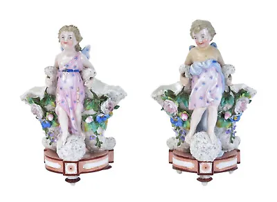 Buy Pair Antique KPM Kister Scheibe-Alsbach Meissen Porcelain Angel Cherub Vases • 373.27£