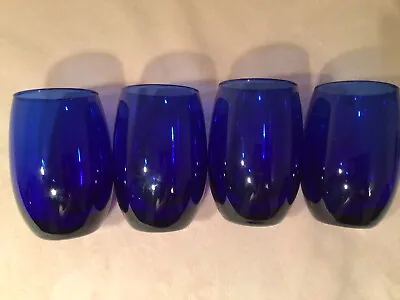 Buy Vintage Set Of 4 Art Deco Cobalt Blue Heavy Base Highball Glasses. • 21.09£