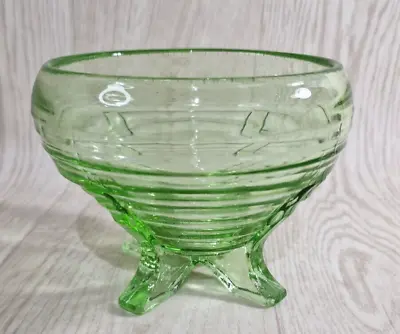 Buy Vintage Footed Bowl Green Glass  Ribbed  Sowerby? 14x11cm • 12£