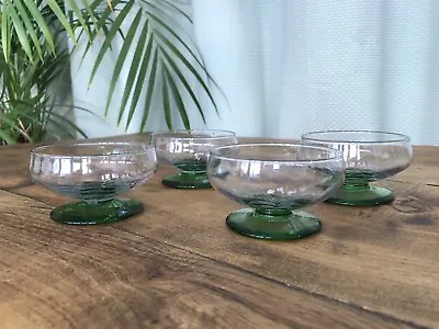 Buy Retro Style Small Clear Glass Dessert Starter Bowls With Green Bases - Set Of 4 • 7£