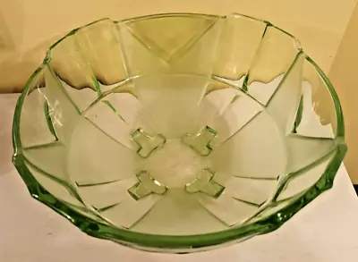 Buy Beautiful Vintage Art Deco Uranium Vaseline Glass 8_1/4  Fruit Trifle Bowl • 27.95£