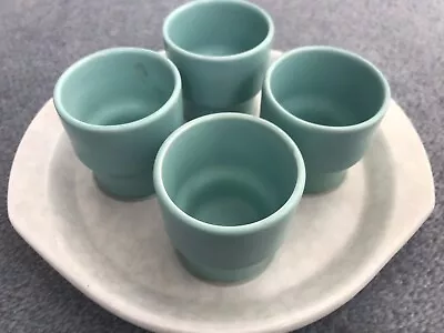 Buy Poole Pottery Twin Tone 4 X Egg Cups & Tray Ice Green Vintage British • 9£