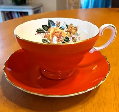 Buy Crown Staffordshire England Fine Bone China Cup And Saucer - Orange/Floral • 15.17£