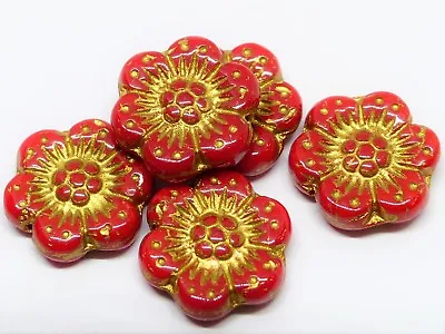 Buy 14mm Czech Pressed Glass Flat Round Disc Flower Spacer Beads - 8pcs - 18 Colours • 2.99£