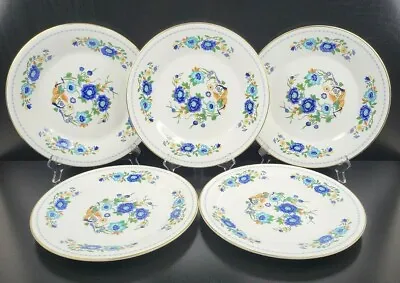 Buy 5 Aynsley Marlina Dinner Plates Set Vintage 10 5/8  Blue Yellow Floral England • 83.31£