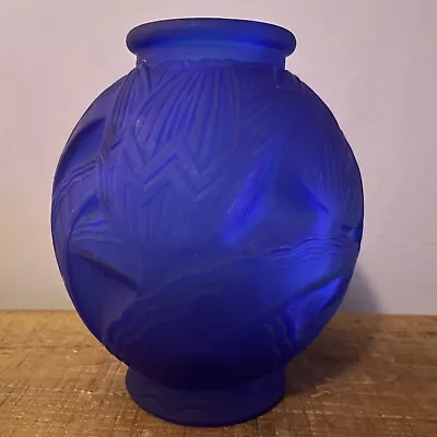 Buy French Art Deco Pierre D'Avesn Stunning Water Lilies Cobalt Blue Vase • 114.99£