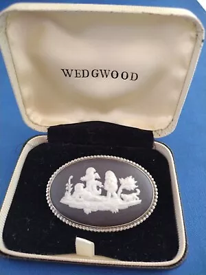 Buy Wedgwood Jasperware Black Hallmarked Silver  Brooch Boxed  • 15£