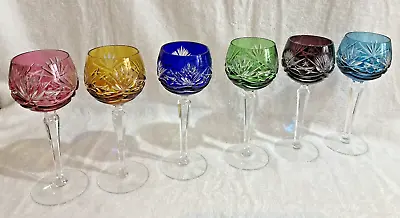 Buy Gorgeous Set Of 6 BOHEMIAN Czech CUT TO CLEAR MULTI COLOUR Hock Wine Glasses • 235£