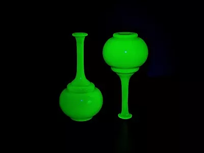 Buy Pair Of Jade Green Opaline Uranium Glass Bud Vases Or Cologne / Perfume Bottle • 89£
