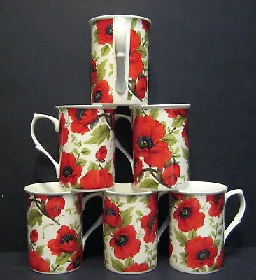 Buy Set Of 8/6/4/2/1 Mugs Poppy W/B Mugs Fine Bone China  Mugs Castle Shape UK 10oz • 10.99£