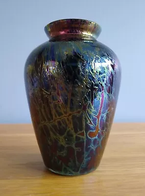Buy Brierley Glass Studio Vase Dark Blue Iridescent Art Glass Signed • 16£