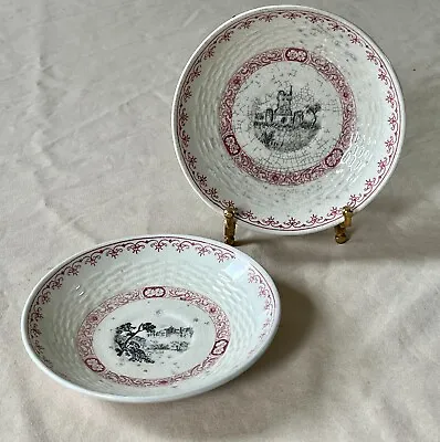 Buy Antique Pair MINTONS England Ganges Saucers - Red Floral Band Pattern • 11.39£