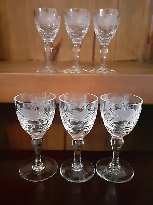 Buy 6 X Royal Brierley Crystal HONEYSUCKLE Liqueur Glasses 10cm • 34.99£