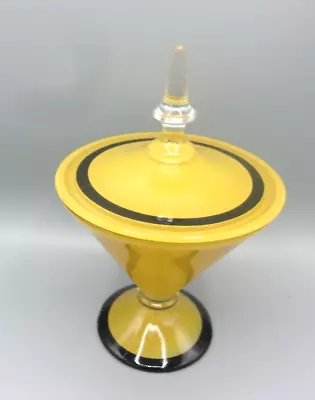 Buy Art Deco Yellow And Black Czech Glass Covered Dish • 33.21£