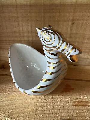 Buy VTG Aldo Londi Bitossi Zebra Bowl White And Gold Italian Ceramic • 90.23£